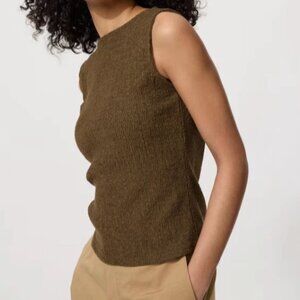 Uniqlo Brown Sleeveless Shirred Tank Top | Minimalist Neutral Top